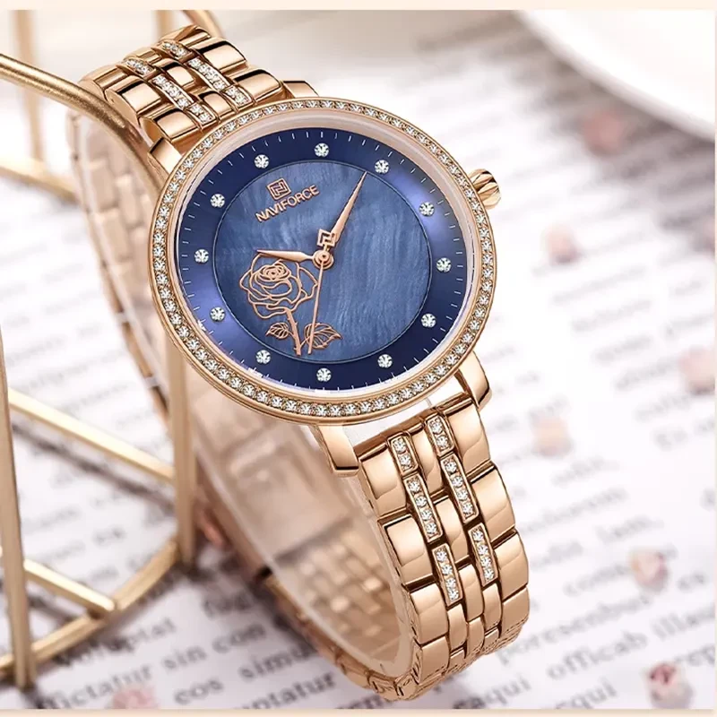 Naviforce NF5017 Rose Gold Blue Dial Ladies Watch